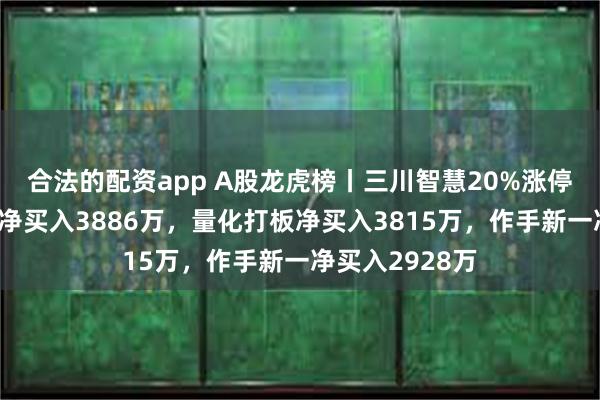 合法的配资app A股龙虎榜丨三川智慧20%涨停，游资成都系净买入3886万，量化打板净买入3815万，作手新一净买入2928万